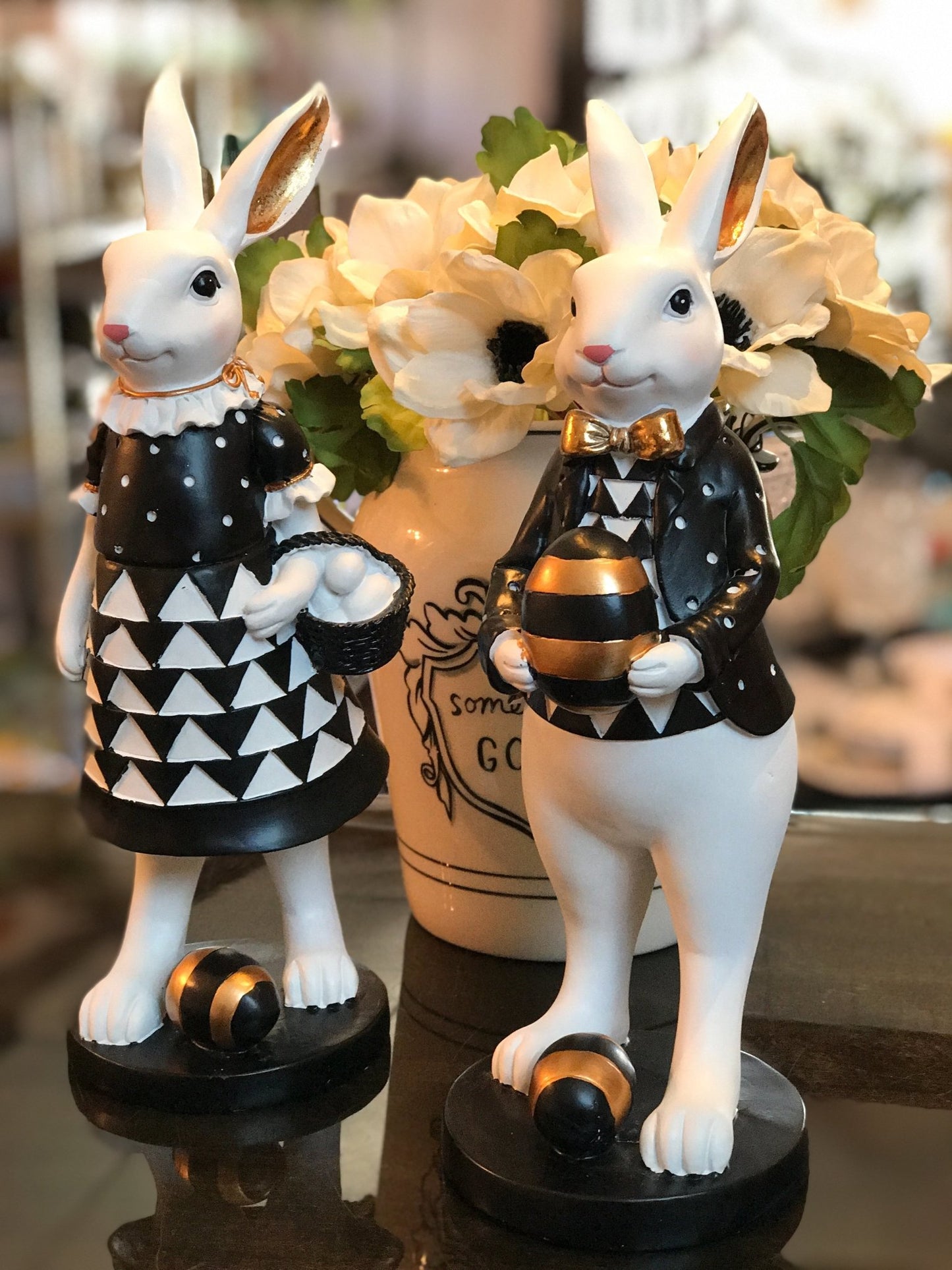 12.5 Inch Black White and Gold Bunnies - Royalties