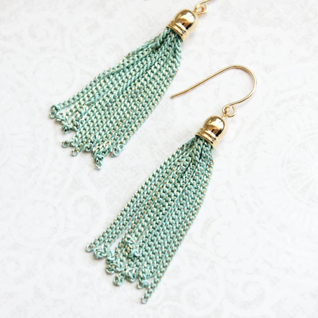 Aqua Chain Tassel Earrings - Royalties