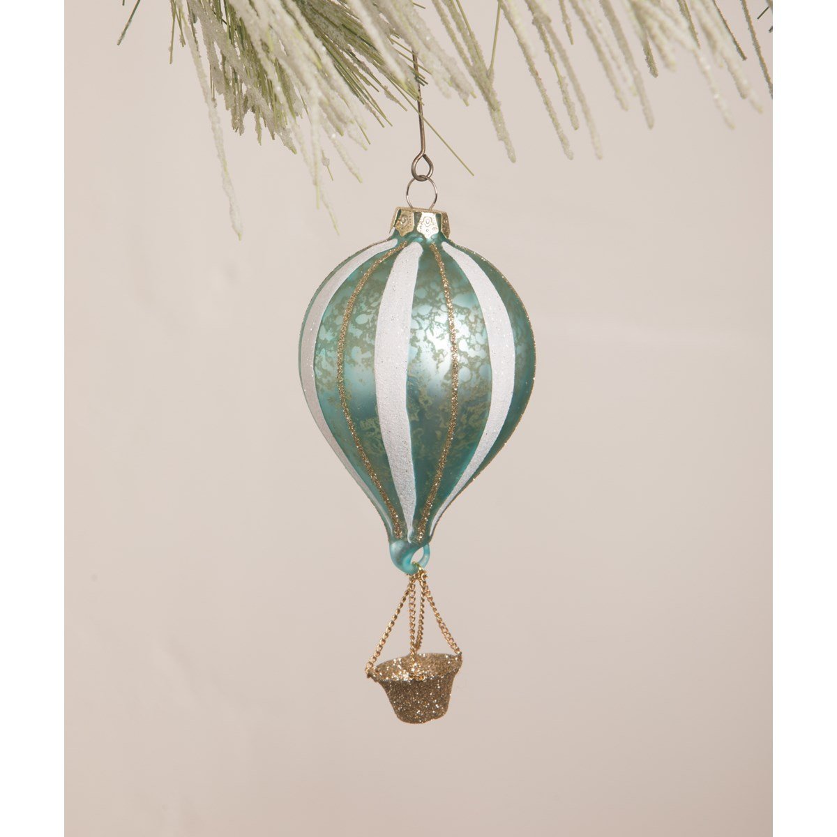 Aqua Striped Hot Air Balloon Ornament - Royalties