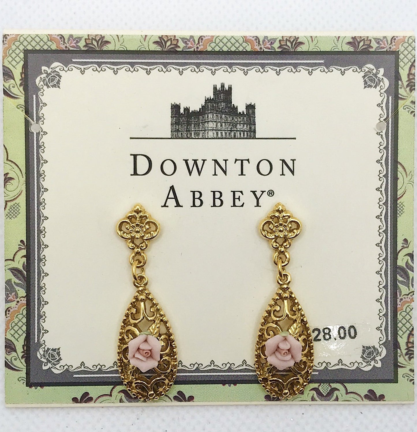 God Pink Drop Earrings- Downton Abbey - Royalties