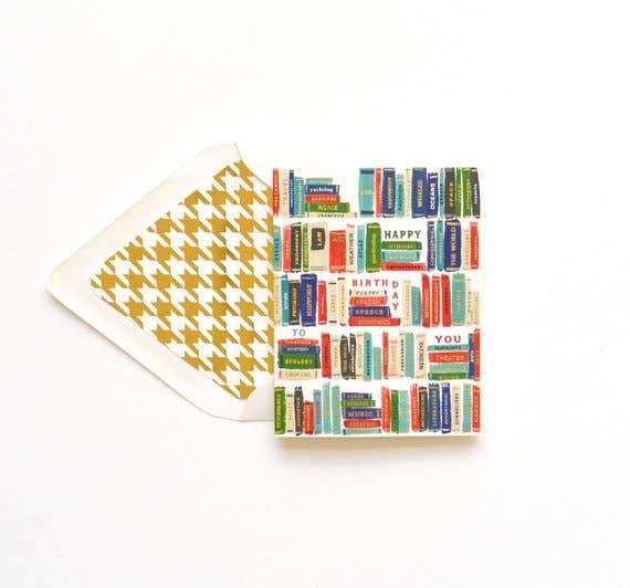 Happy Birthday Bookshelf Gold Foil Library Titles - Royalties