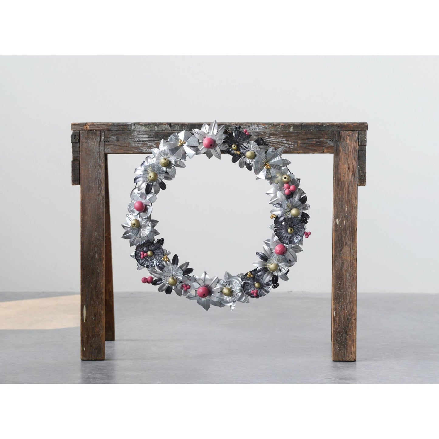 Metal Wreath with Flowers and Mango Wood Berries - Royalties