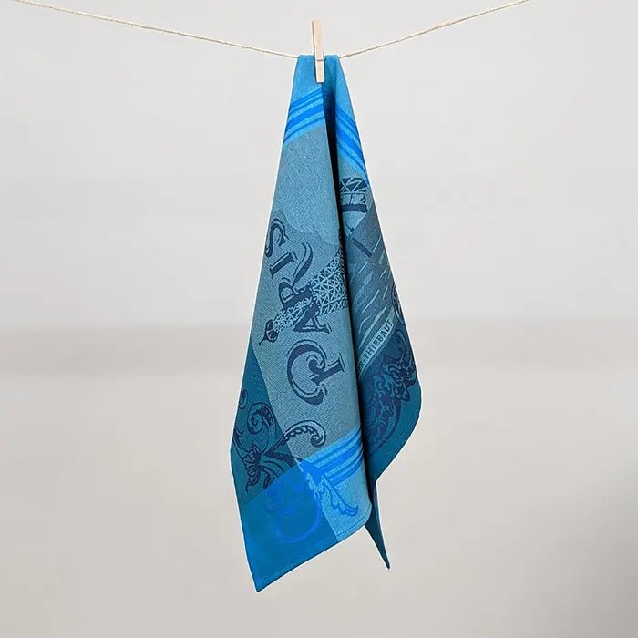 Paris Seine Turquoise Jacquard Kitchen Towel - Royalties