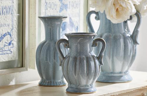 Reactive Glaze Fluted Handled Vase - Royalties