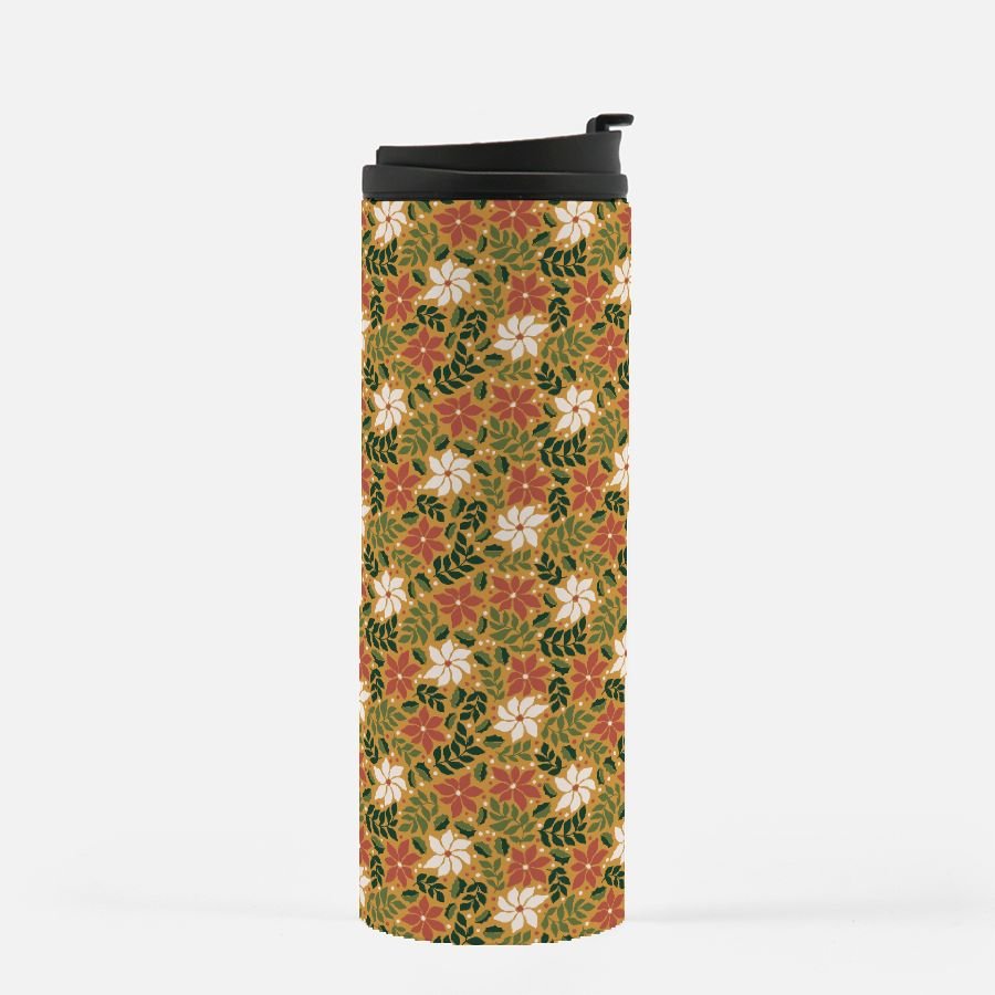 Retro Christmas Poinsettia Thermal Tumbler - Royalties