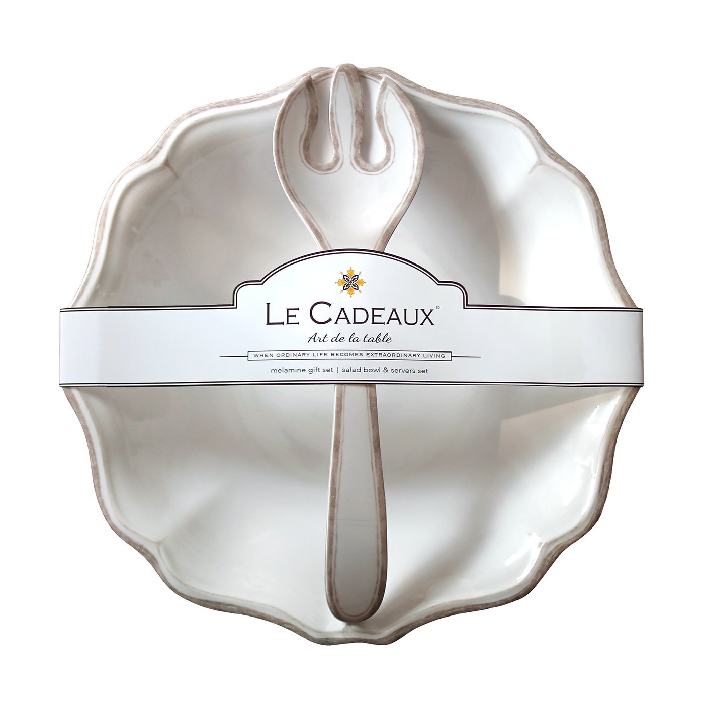 Salad Bowl and Servers Gift Set Rustica Antique White - Royalties