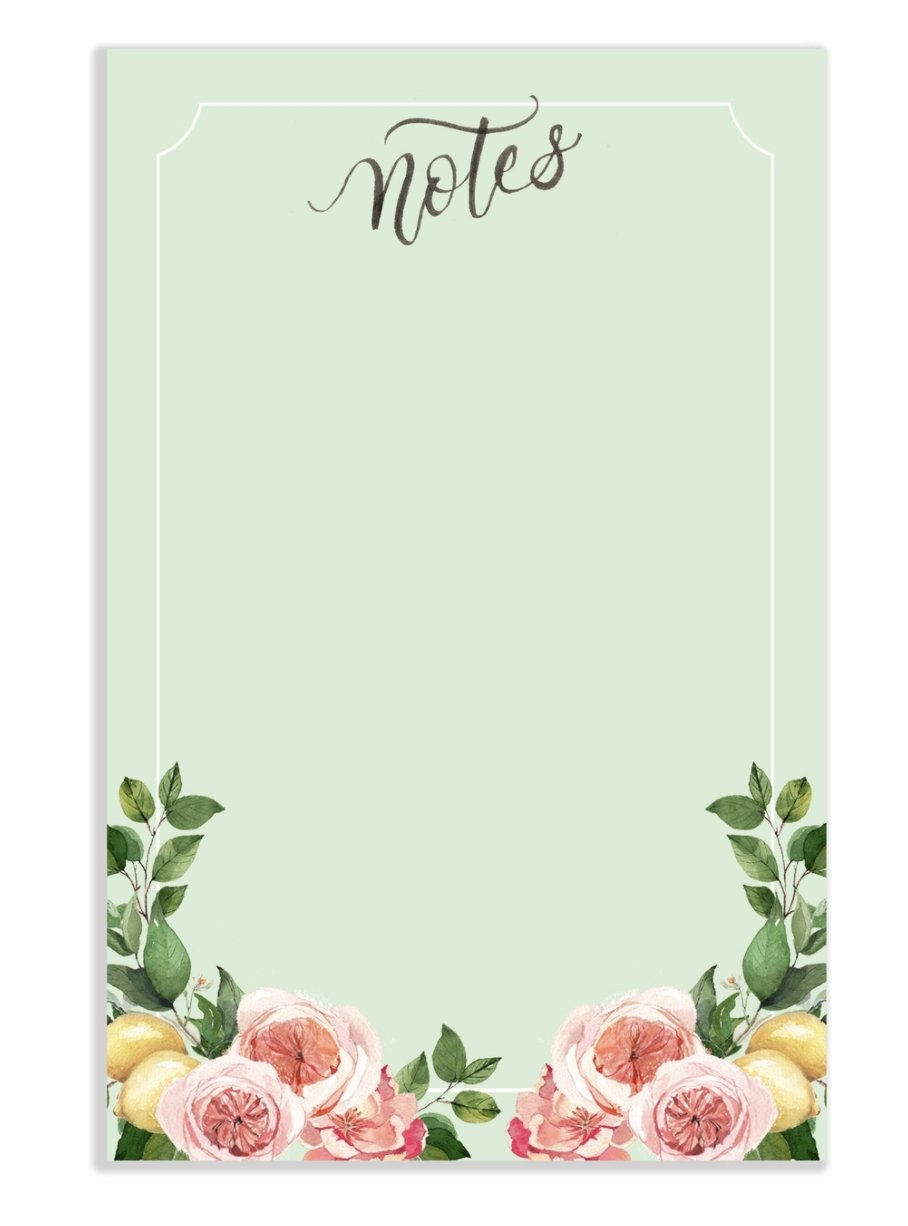 Zesty Lemon Floral Watercolor Notepad - Royalties