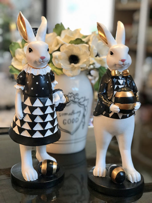 12.5 Inch Black White and Gold Bunnies - Royalties