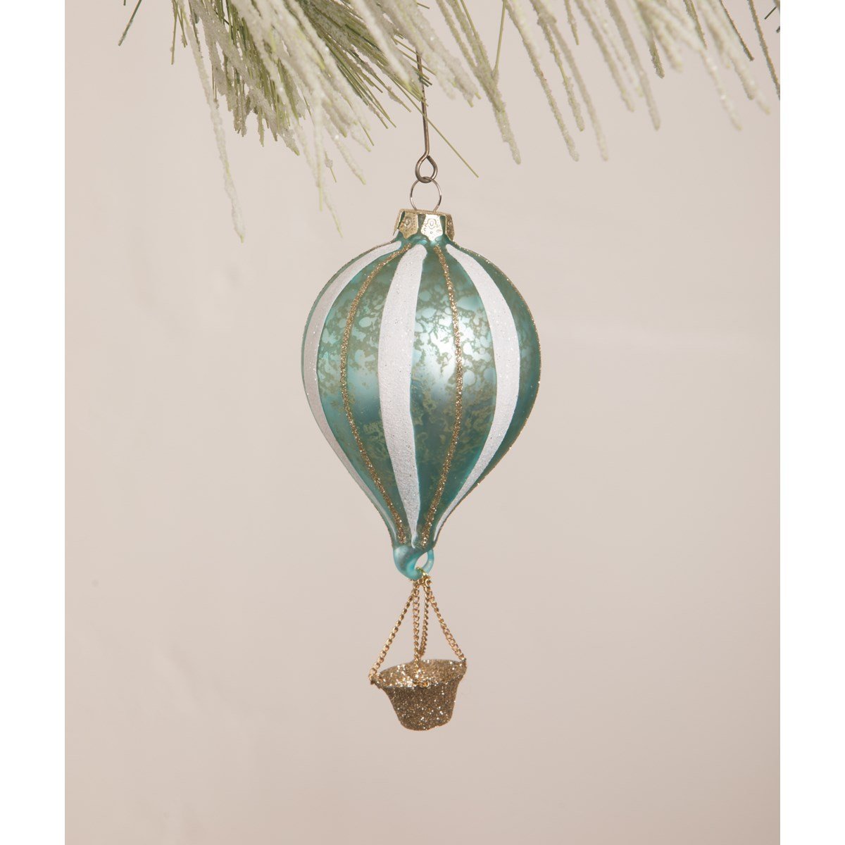 Aqua Striped Hot Air Balloon Ornament - Royalties