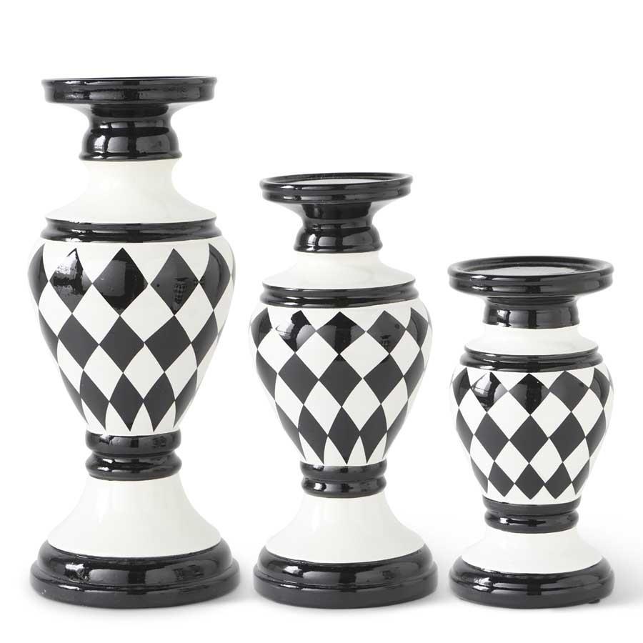 Black/White Harlequin Ceramic Candleholder - Royalties
