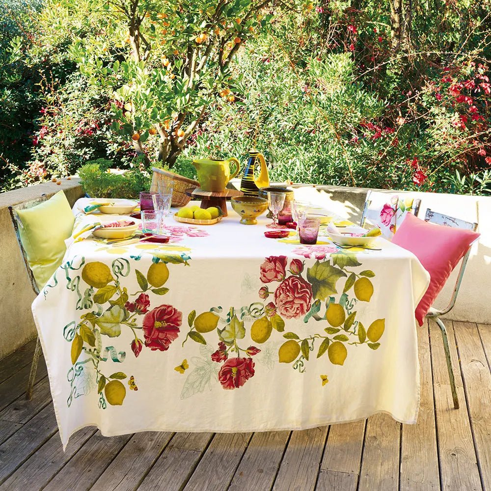 Citrons De Menton Romance Tablecloth, 100% Linen, Prewashed - Royalties