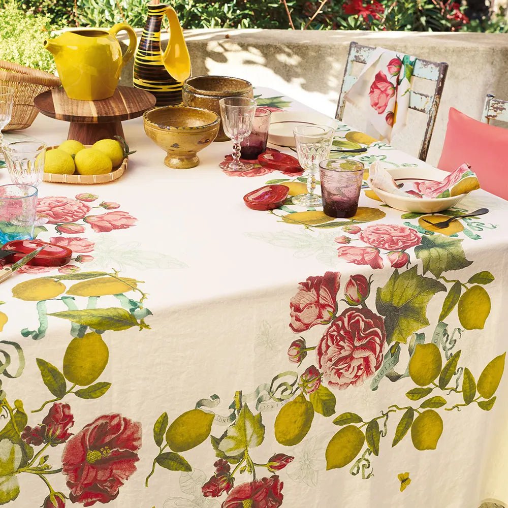 Citrons De Menton Romance Tablecloth, 100% Linen, Prewashed - Royalties