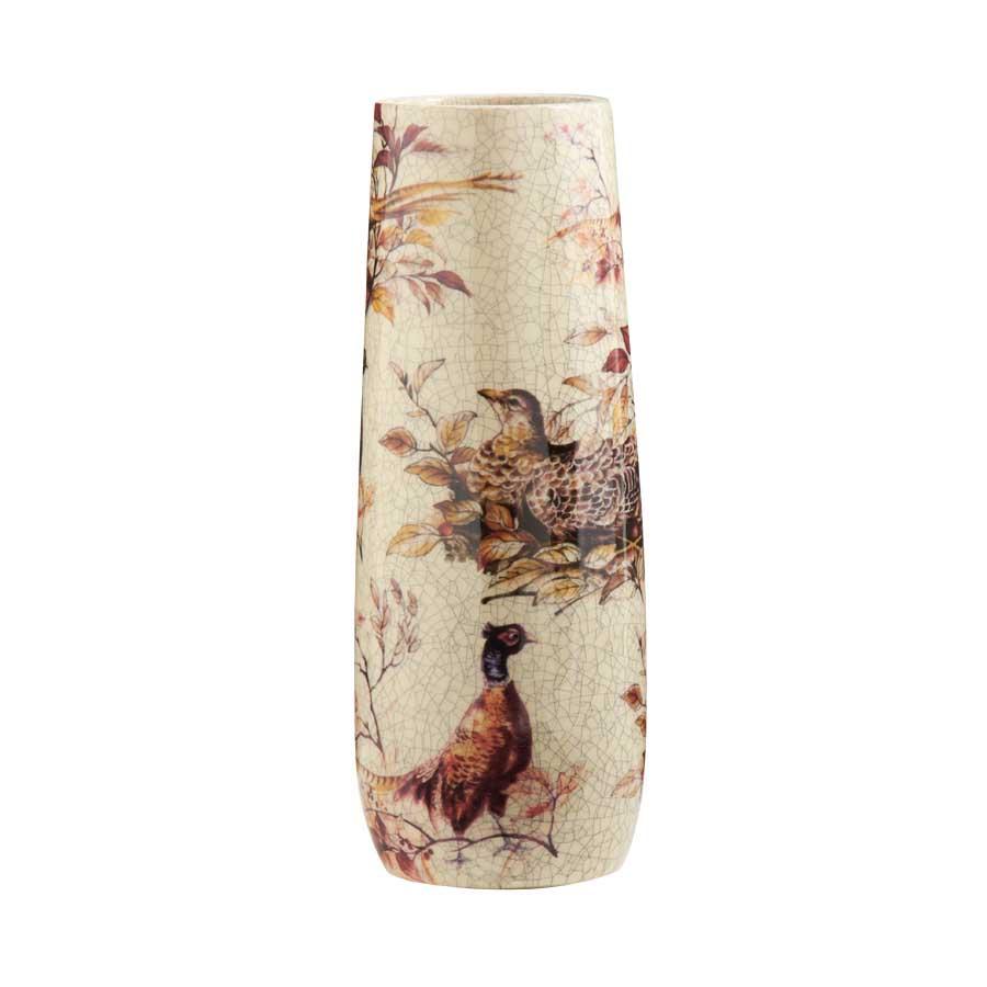Crackled Ceramic Vase with Pheasant Detail - Royalties