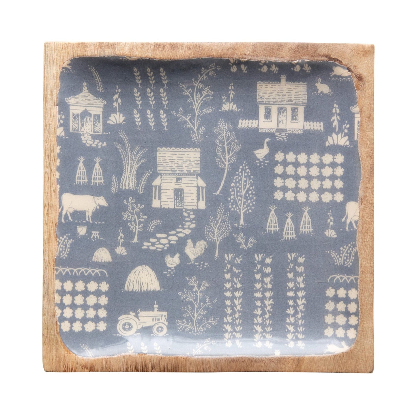 Enameled Mango Wood Tray with Farm Print - Royalties