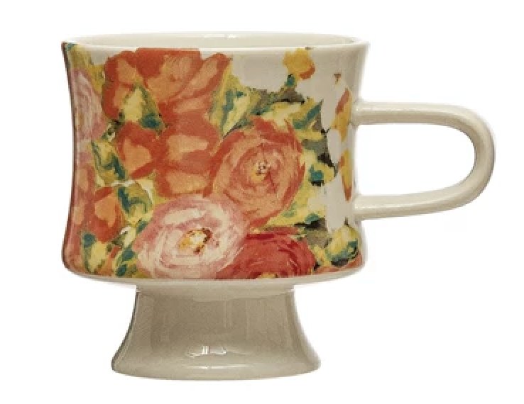 Floral Footed Stoneware Mug - Royalties