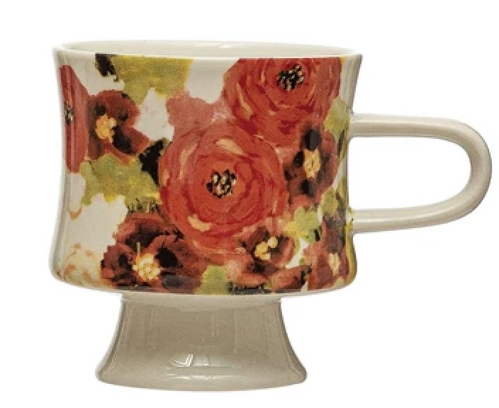 Floral Footed Stoneware Mug - Royalties
