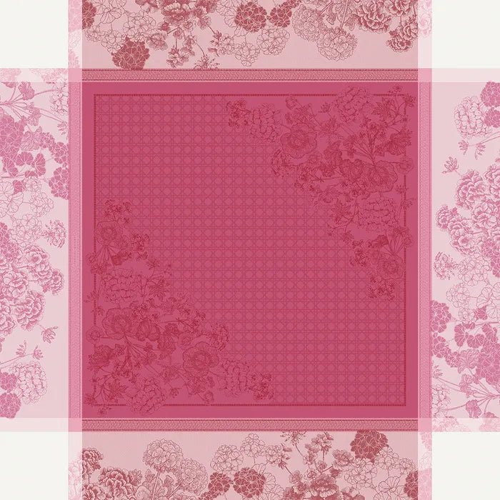 Geraniums Rose Jacquard Tablecloth, Stain-Resistant Organic Cotton - Royalties