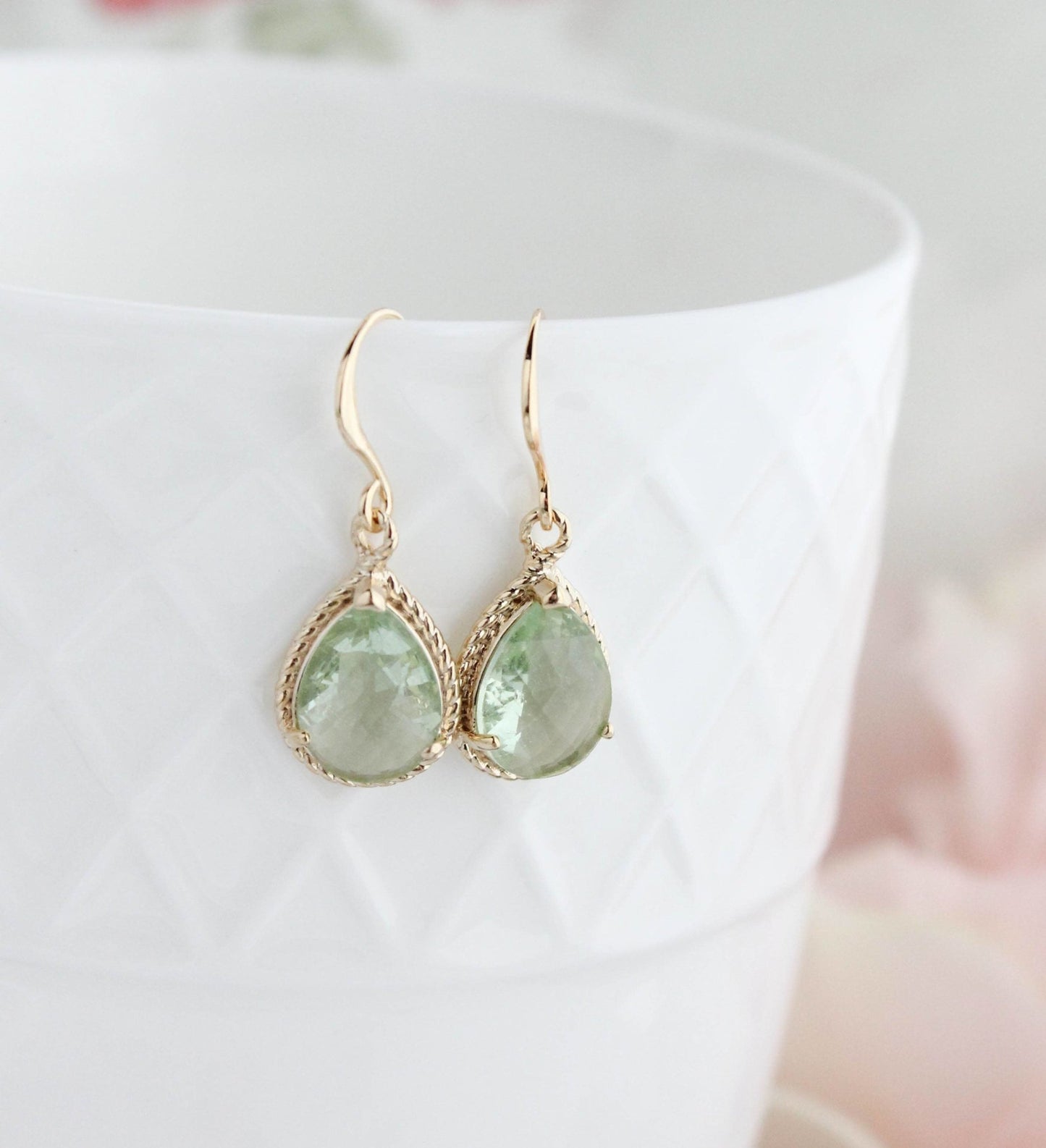 Glass Drop Earrings - Chrysolite Green - Royalties