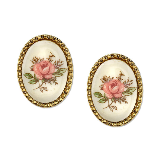 Gold Floral Oval Earrings - Royalties