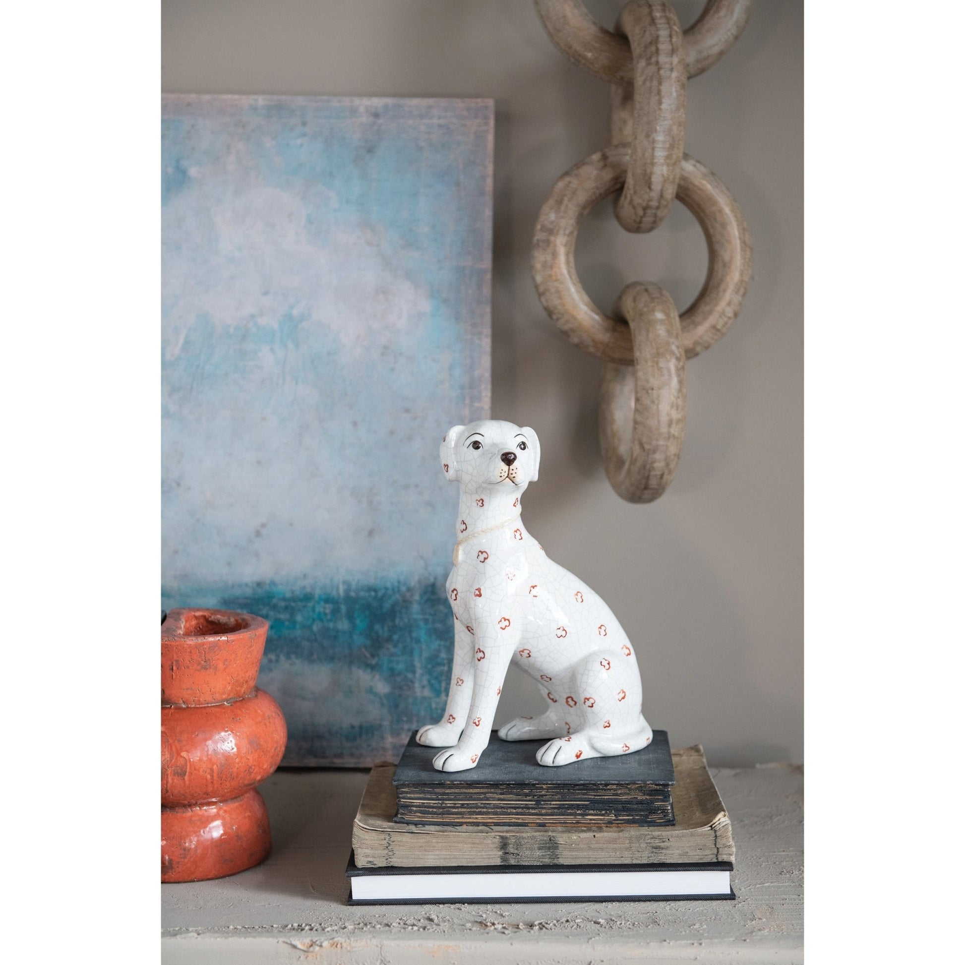 Hand-Painted Ceramic Dog, Crackle Finish - Royalties