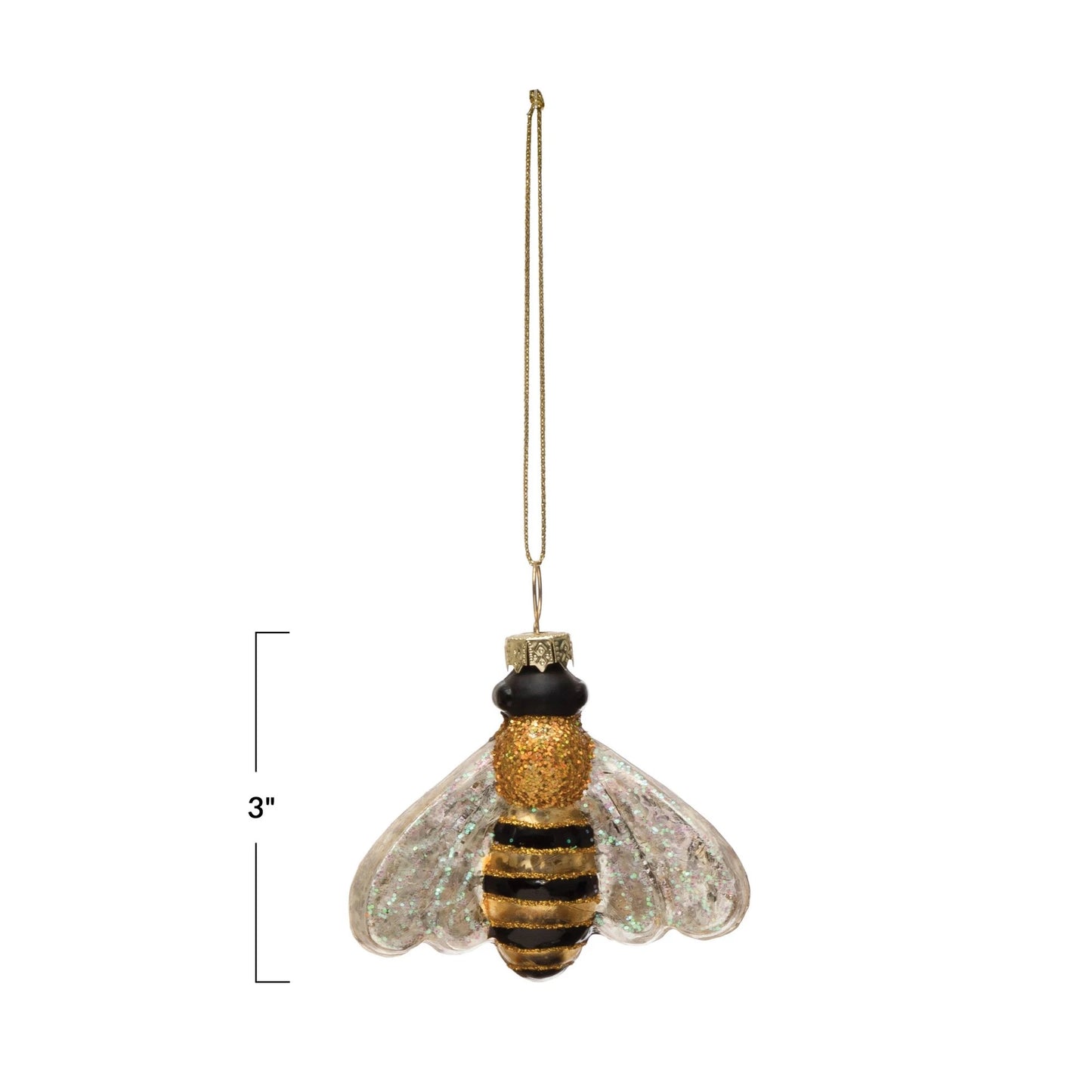 Hand-Painted Glass Bee Ornament with Glitter - Royalties