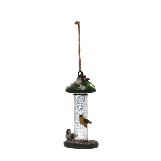 Hand-Painted Glass Bird feeder Ornament with Birds - Royalties