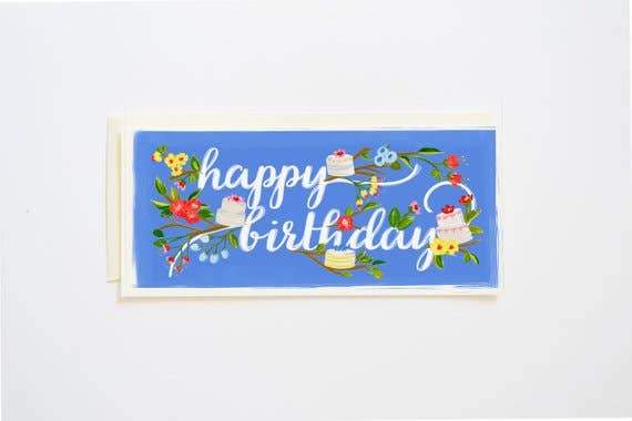 Happy Birthday Card Branches & Cake - Royalties