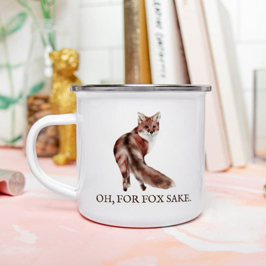 Oh For Fox Sake Mug, Fox Enamel Camp Mug - Royalties