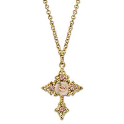 Pink Flower Cross Necklace - Royalties