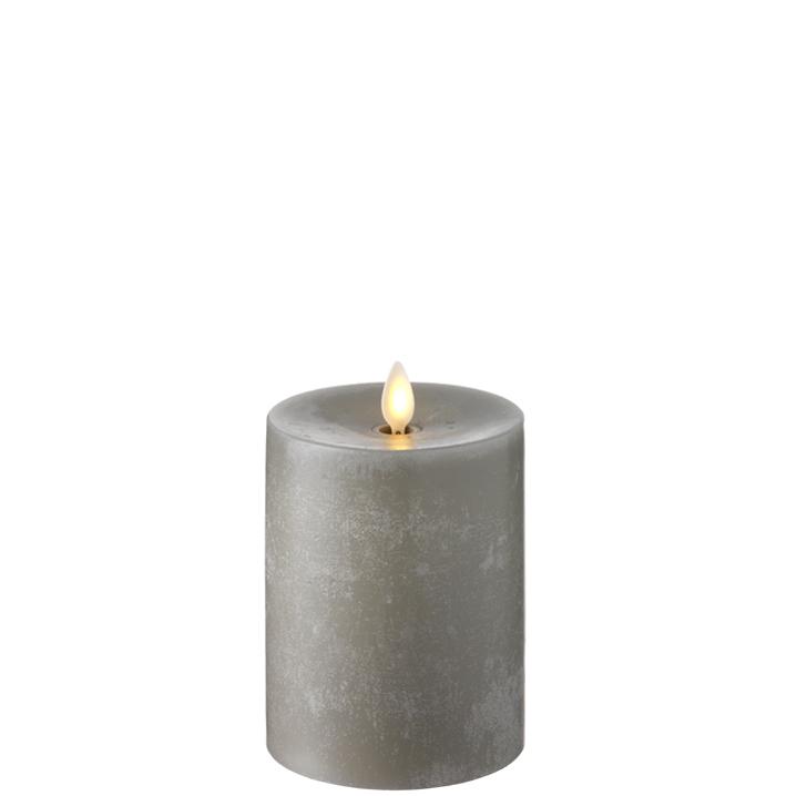Push Flame Grey Chalky Pillar Candle 3.5"x5" - Royalties