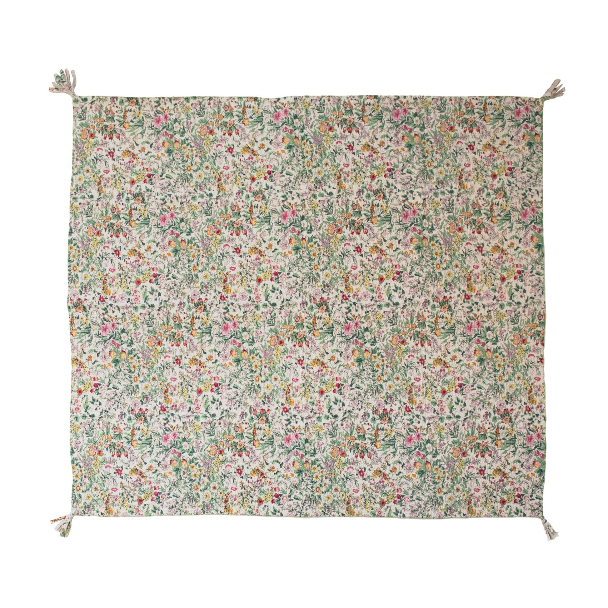 Quilted Cotton Throw with Floral Pattern - Royalties