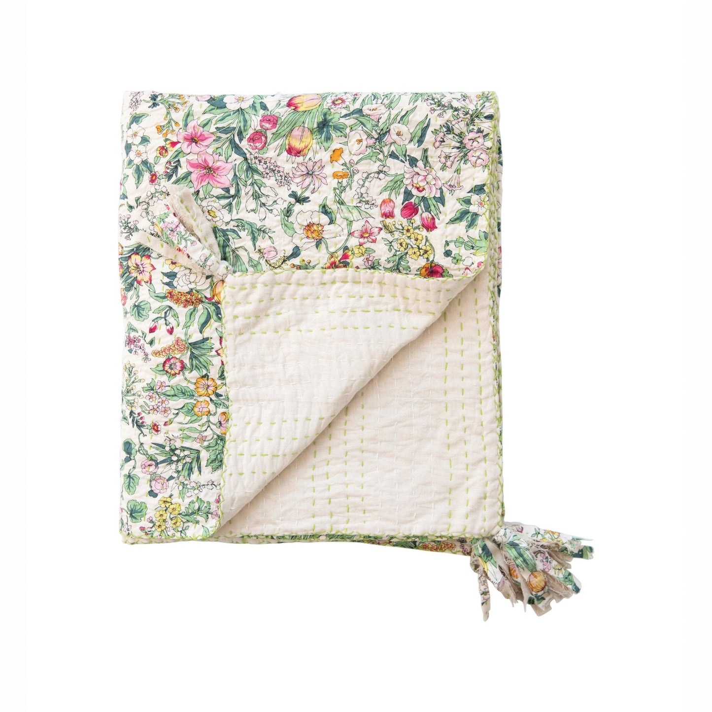 Quilted Cotton Throw with Floral Pattern - Royalties