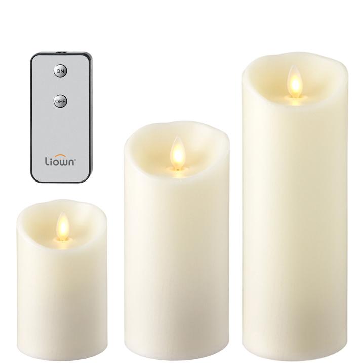Set of 3 Ivory Push Flame Candles With Remote - Royalties