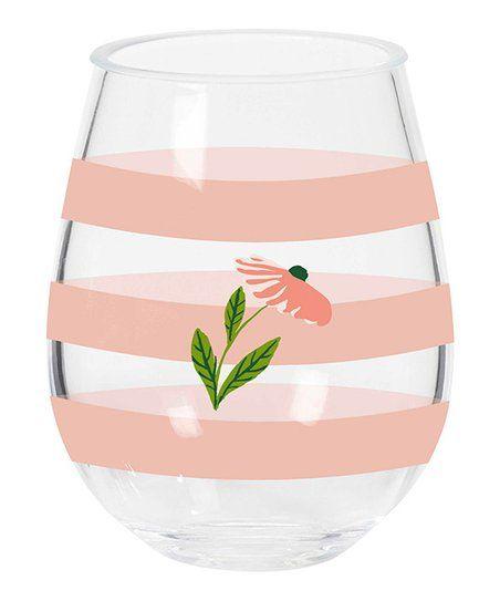 Set of Two Floral Stripe Stemless Wine Glasses - Royalties