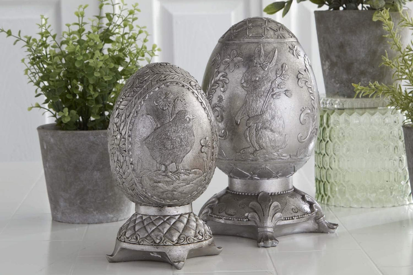 Silver Foiled Eggs On Base - Royalties
