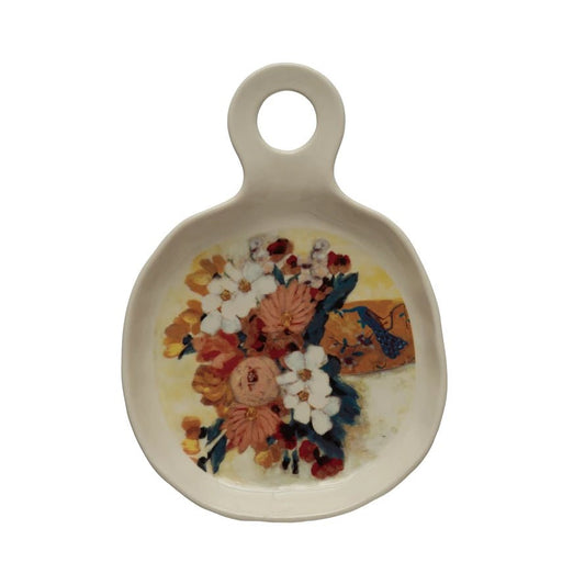 Stoneware Spoon Rest with Flowers in Vase - Royalties