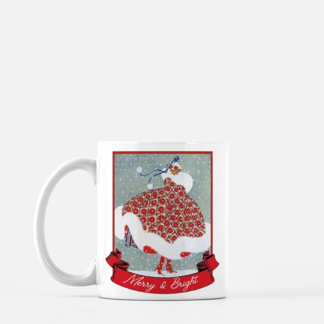 Vintage Merry and Bright French Fashion Christmas Coffee Mug - Royalties