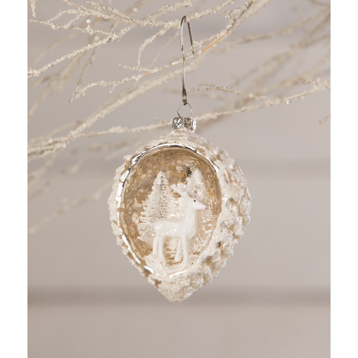 White Deer Pinecone Indent Ornament - Royalties